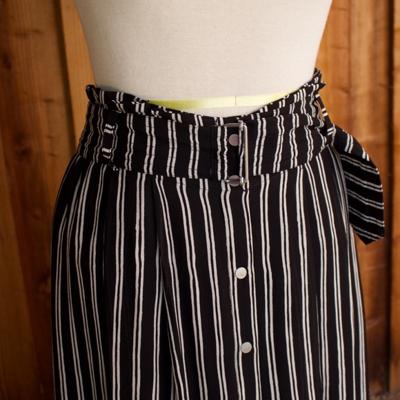 A.L.C 100% Silk Black & White Striped Button Down Skirt With Belt Size 10 - Picture 8 of 16